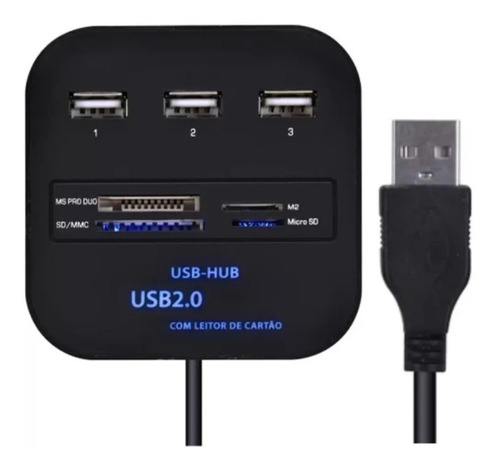 Hub Usb2.0 3portas+leitor De Cartão Memória Sd Total 7portas