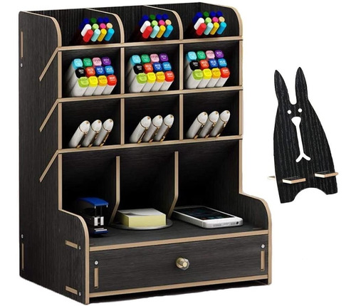 Organizador De Madera Escritorio Oficina+cajón+base Telefono