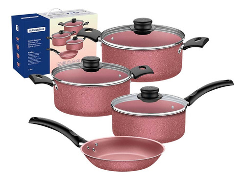 Set Juego De Ollas Tramontina Turim 7 Piezas Rosa Bateria