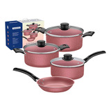 Set Juego De Ollas Tramontina Turim 7 Piezas Rosa Bateria