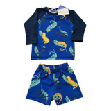 Traje De Baño Remera Y Short Niño Para Agua Uv50  Anticloro