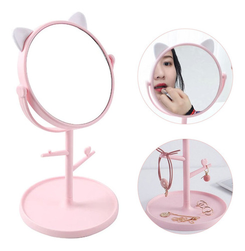 Espelho Mesa Gatinho Com Porta Maquiagem Bijuteria Cosmético