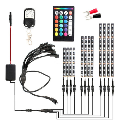 12 Unids/set Motocicleta Rgb Led Tira Kit Rf Control Remoto