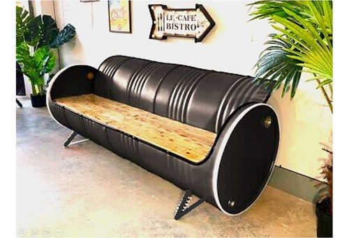 Sofa Tipo Barril De Aceite De 3 Puestos, Color Negro