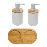 Set 2 Dispensers De Alcohol Gel Jabon Liquido Con Base Bambu