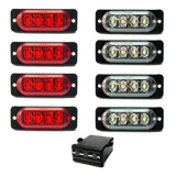 8 Estrobo Led Branco Vermelho 12v 24v Polícia Carro Viatura 