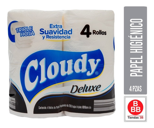 Papel Higiénico Cloudy Deluxe 4 Rollos De 200h C/u