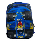 Mochila Escolar Infantil Costas Carros Super Motor 3d Cor Azul Claro Desenho Do Tecido Liso