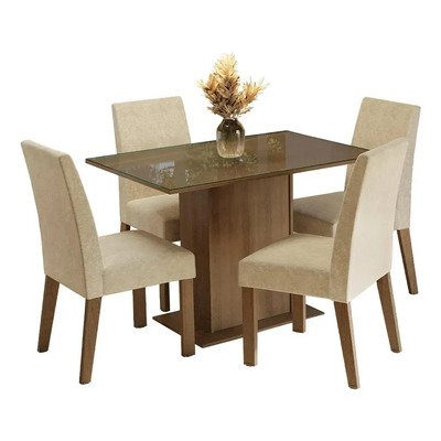 Juego De Comedor Con Mesa Y 4 Sillas Madesa Zion Mi Color Marrón\u002FBeige Diseño de la tela de las sillas Liso | Meses sin interés