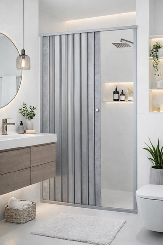 Box Banheiro Sanfonado Pvc 1,85x1,40 Frontal Cimento Pallas | Parcelamento sem juros