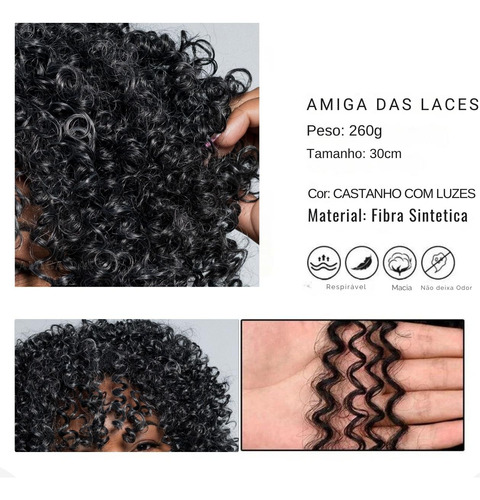 Peruca Cacheada Curta Orgânica Fibra Idêntica Cabelo Humano