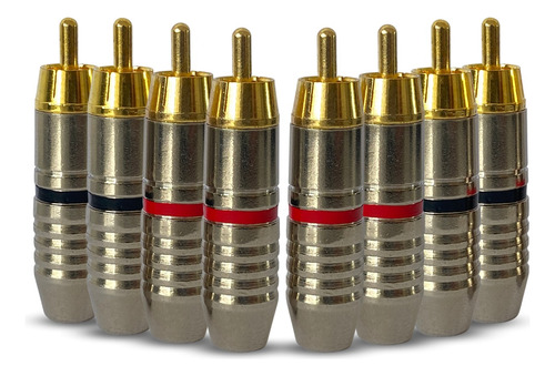 Kit Com 8 Conectores / Plugs Rca 6mm (ponta Banhada A Ouro)