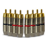 Kit Com 8 Conectores / Plugs Rca 6mm (ponta Banhada A Ouro)