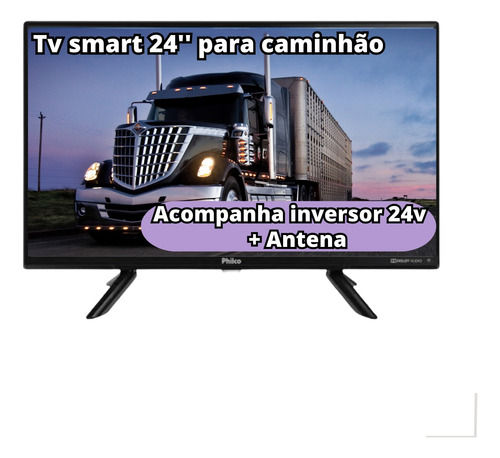 Smart Tv 24'' Conversor 24v Incluso Antena Caminhão Van Iate