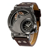 Reloj Impermeable De Cuero Oulm Two Time Zone