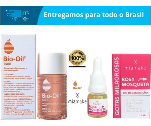 Kit Bio-oil 60ml + Óleo Rosa Mosqueta Puro Mia Make 10ml