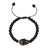 Pulseras Con Cuentas De Calavera Pequeña De Obsidiana Negra 