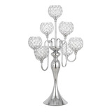 Candelabro De Cristal Y Metal Plateado 70cm Alto Y 7 Brazos