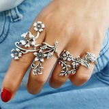 Set X4 Anillos Estilo Flor Y Rosas 