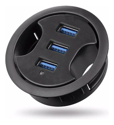 Pasacables Hub Redondo Negro Con 3 Puertos Usb 3.0