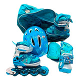 Kit Patines Ajustables Frozen Niñas + Proteccion Casco Luces