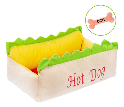 Caminha Pet Velboa Hot Dog Conforto Brinde Mordedor Pelúcia