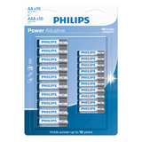 Kit De Pilhas 10 Aa + 10 Aaa Philips Power Alcaline