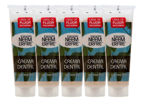 Crema Dental De Neem Artesanal Sin Fluor Natural- Pack De 5 