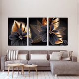 Set De Cuadros Decorativos Hojas Doradas Canvas Modernos 4k