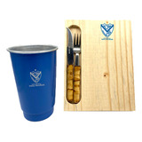 Set Asado C Cubiertos Madera Y Vaso 1 Litro Velez Sarsfield