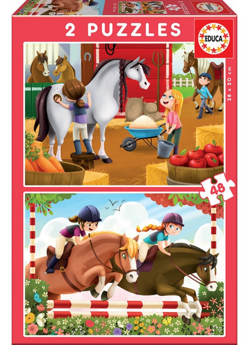 Educa 17150 2 Puzzles 48 Piezas Cuidando Caballos