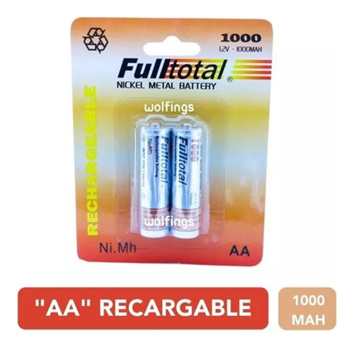 Pila Recargable Fulltotal Aa 1000mah Pack X 2 Pilas