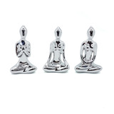 Trio De Ioga Estátua Rezando Meditando Luxo Porcelana Prata