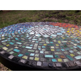 Mesa Madera Plegable Con Mosaico Artesanal Diseño Arcoiris