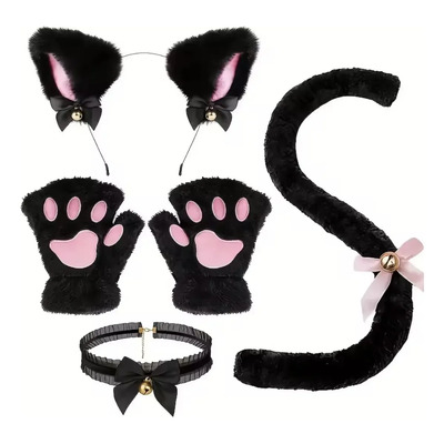 Set Accesorios Disfraz Gato Con Orejas Cola Guantes Y Collar | Envío gratis