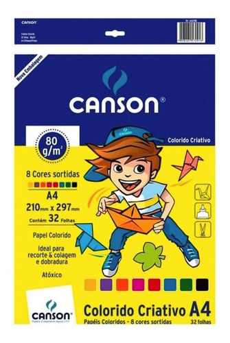 Papel Colorido Criativo A4 8 Cores 80g 32 Folhas Canson