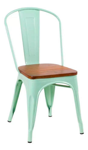 Silla Tolix Con Asiento De Madera Oscura - Menta