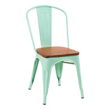 Silla Tolix Con Asiento De Madera Oscura - Menta