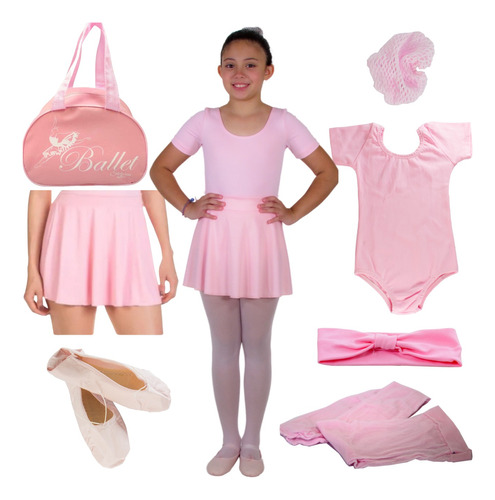 Kit De Ballet Infantil Com Bolsa E Sainha De Cós Rosa Balé