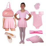 Kit De Ballet Infantil Com Bolsa E Sainha De Cós Rosa Balé