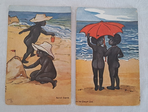 Par De Postales Black Americana Sand Coons Oilette 1912 B20