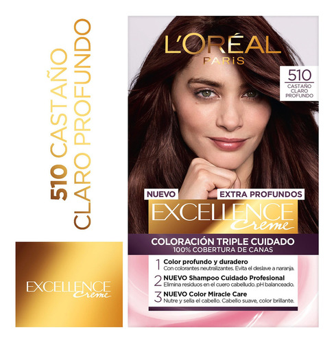 Tintura Excellence Creme L'oréal París Triple Cuidado Tono 510 Castaño Claro Profundo