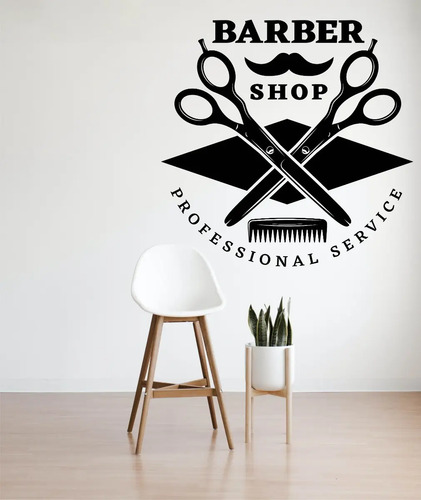 Vinil Decorativo Barbería Logo Tijeras Para Pared