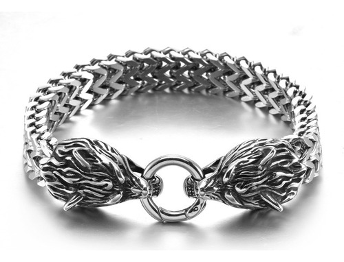 Pulsera Lobo Vikingo Para Hombre Cadena De Malla De Acero