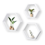 Juego 3 Estantes Flotantes Hexagonales Blancos Decorativos P