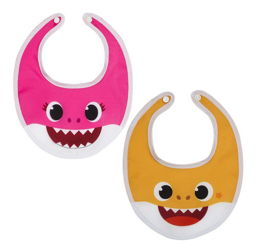 Kit 2 Babadores Infantil Baby Shark Com Botão Para Bebê Rosa Tamanho Un