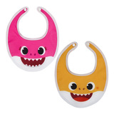 Kit 2 Babadores Infantil Baby Shark Com Botão Para Bebê Rosa Tamanho Un