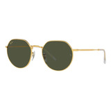 Anteojos De Sol Ray-ban Jack Small Con Marco De Metal Color Polished Gold, Lente Green De Cristal Clásica, Varilla Polished Gold De Metal - Rb3565