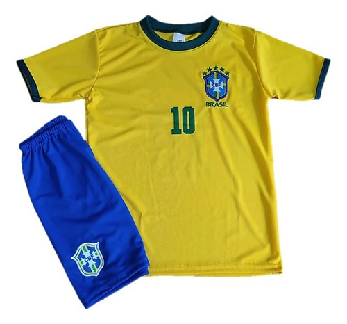 Kit Infantil Brasil Short E Camisa Mais Meião +caneleira !!