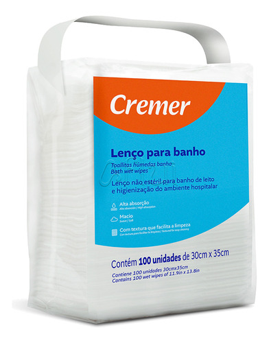 Lenço Para Banho Acamado Cremer 100 Un Higiene - 30x35cm